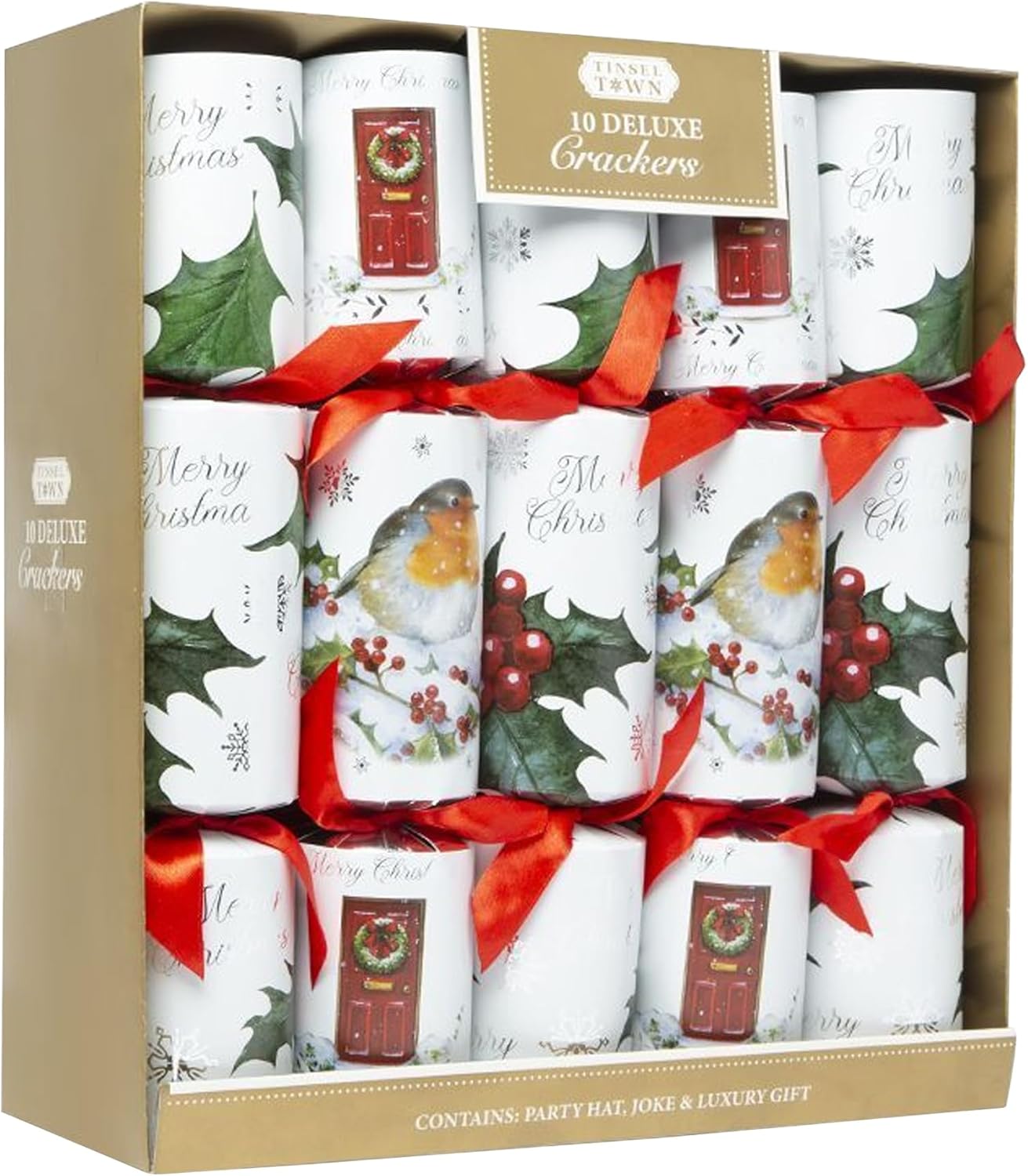 OnlineStreet Classic Christmas Party Crackers for loved ones | Birthday Party Crackers | Luxury Christmas Party Crackers | Multicolour (Robin & Holly - Pack of 10)