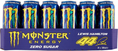 Monster Energy LH44 Lewis Hamilton - 24 x 500ml Cans, Energy Drink Zero Sugar with Caffeine, L-Carnitine, Soft Peach Flavour Energy Drink, Vegan