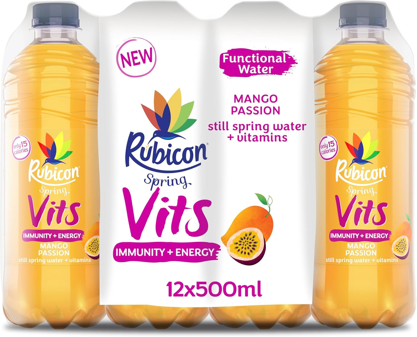 Rubicon Spring Vits Black Cherry Pomegranate Still Vitamin Water - 15 Calories per bottle for healthy hydration - Drinks Multipack 12 x 500ml Bottles