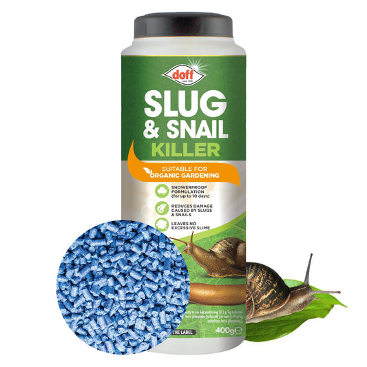 Doff Slug & Snail Killer - 400g Slug Pellets for Garden - Ferric Phosphate Slug and Snail Pellets - Long Lasting Pest Control in Damp Conditions for Up to 14 Days - Crop Friendly