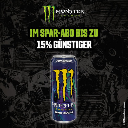 Monster Energy Top Speed Caffeinated Energy Drink with Refreshing Peach Nectarine Flavour - No Sugar and No Calories - in Practical Disposable Tins (12 x 500 ml)