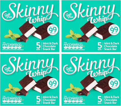 New Skinny Whip Snack bars less than 99 Calories 5 Variations Multi-Pack (Mint & Dark Chocolate, 4 Boxes)