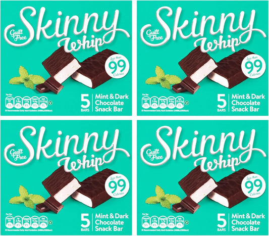 New Skinny Whip Snack bars less than 99 Calories 5 Variations Multi-Pack (Mint & Dark Chocolate, 4 Boxes)