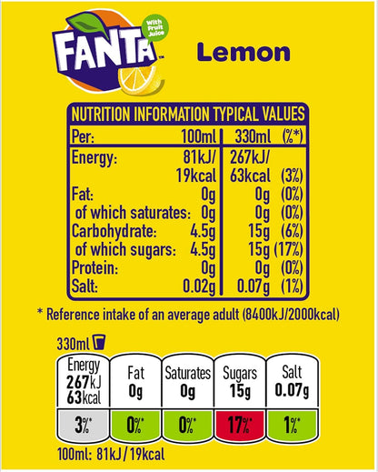 Fanta Lemon 24 x 330ml Cans, 5017726153281