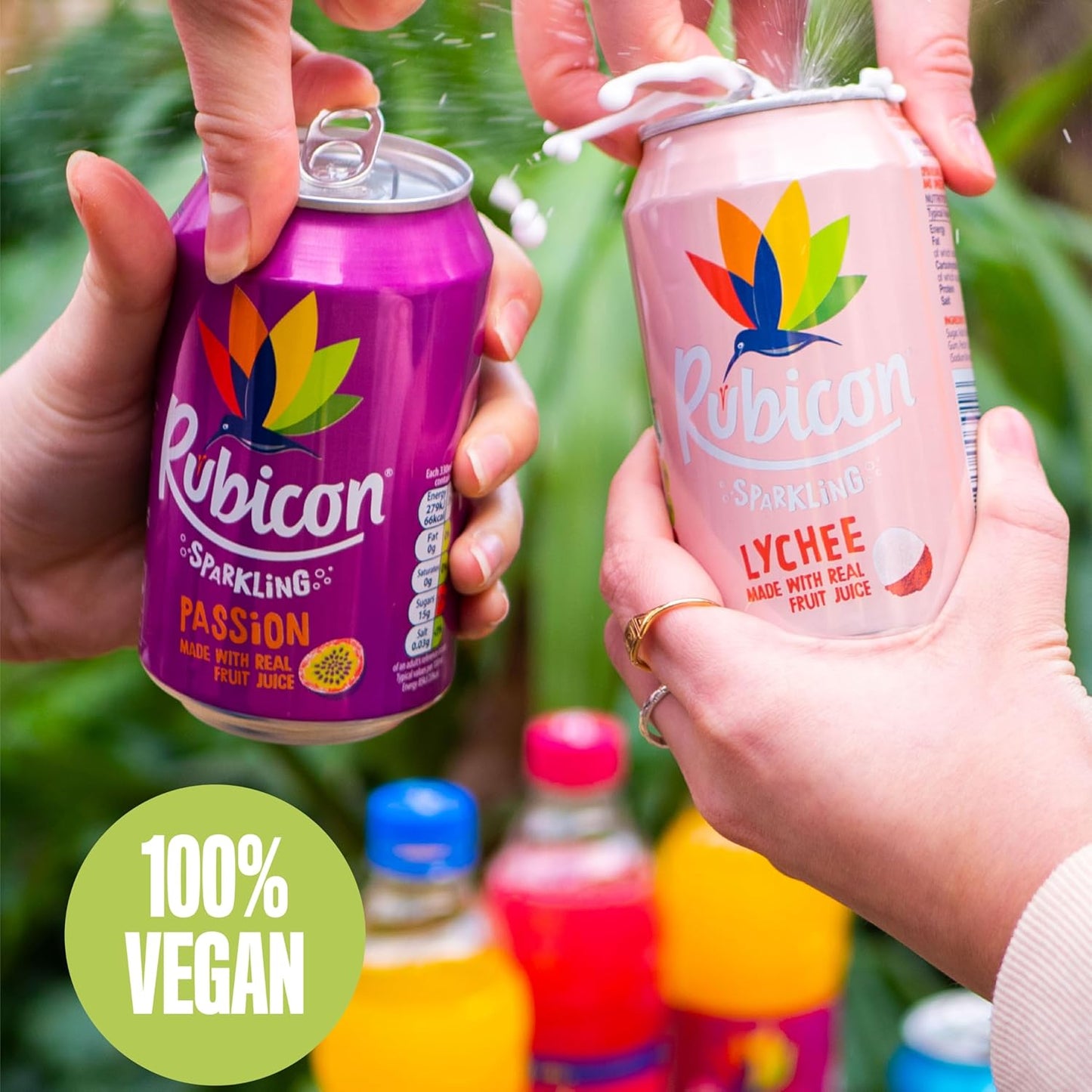 Rubicon 24 Pack Sparkling Passion Flavoured Fizzy Drink with Real Fruit Juice, Handpicked Fruits for a Temptingly Intense Taste "Made of Different Stuff" - 24 x 330ml Cans