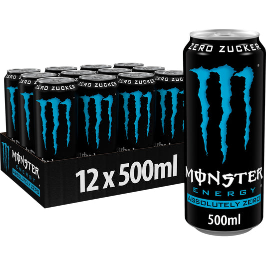 Monster Energy Absolutely Zero Can, Sugar Free Energy Drink, Energy, with Taurine and Caffeine, Set of 12, 12 x 0.5l