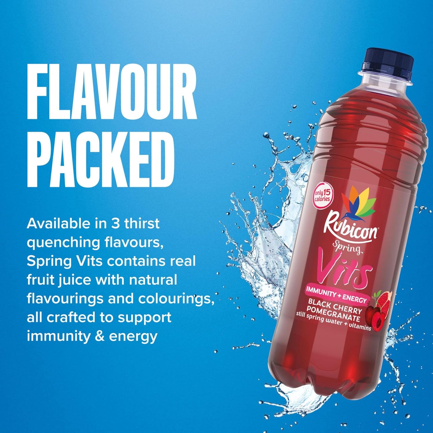 Rubicon Spring Vits Black Cherry Pomegranate Still Vitamin Water - 15 Calories per bottle for healthy hydration - Drinks Multipack 12 x 500ml Bottles
