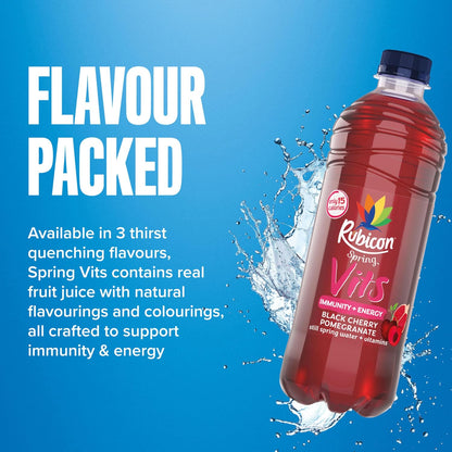 Rubicon Spring Vits Black Cherry Pomegranate Still Vitamin Water - 15 Calories per bottle for healthy hydration - Drinks Multipack 12 x 500ml Bottles