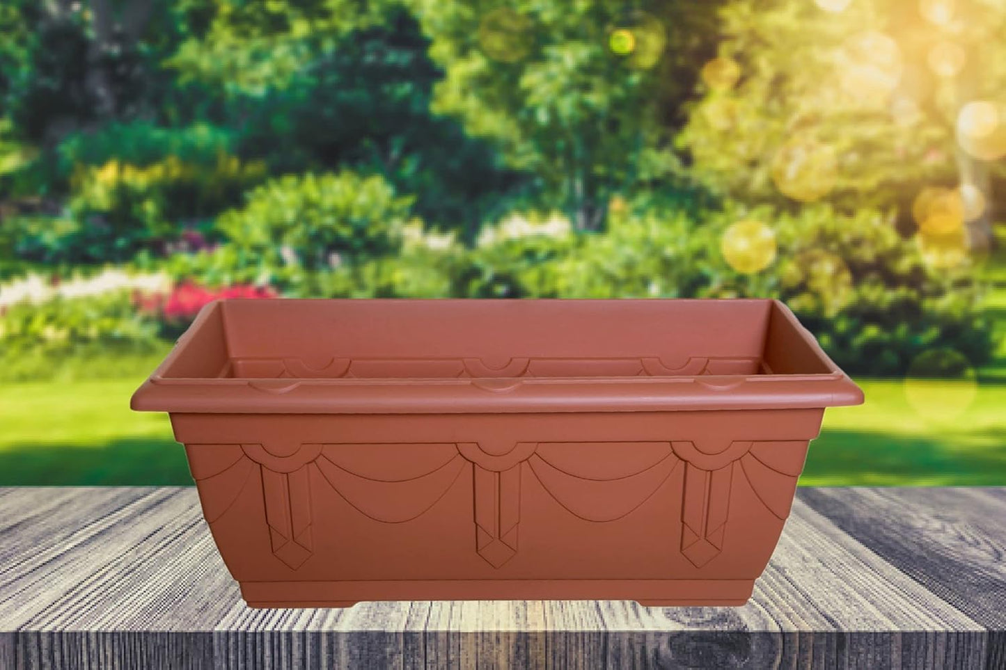 Set Of 2 Terracotta Venetian Patio Trough Pot Large Plastic Garden Planter Pot 60cm