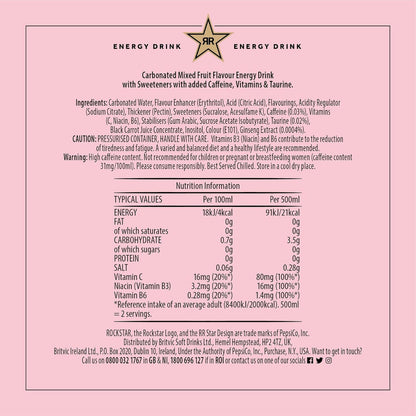 Rockstar Refresh Energy Drink Strawberry & Lime, 12 x 500ml cans