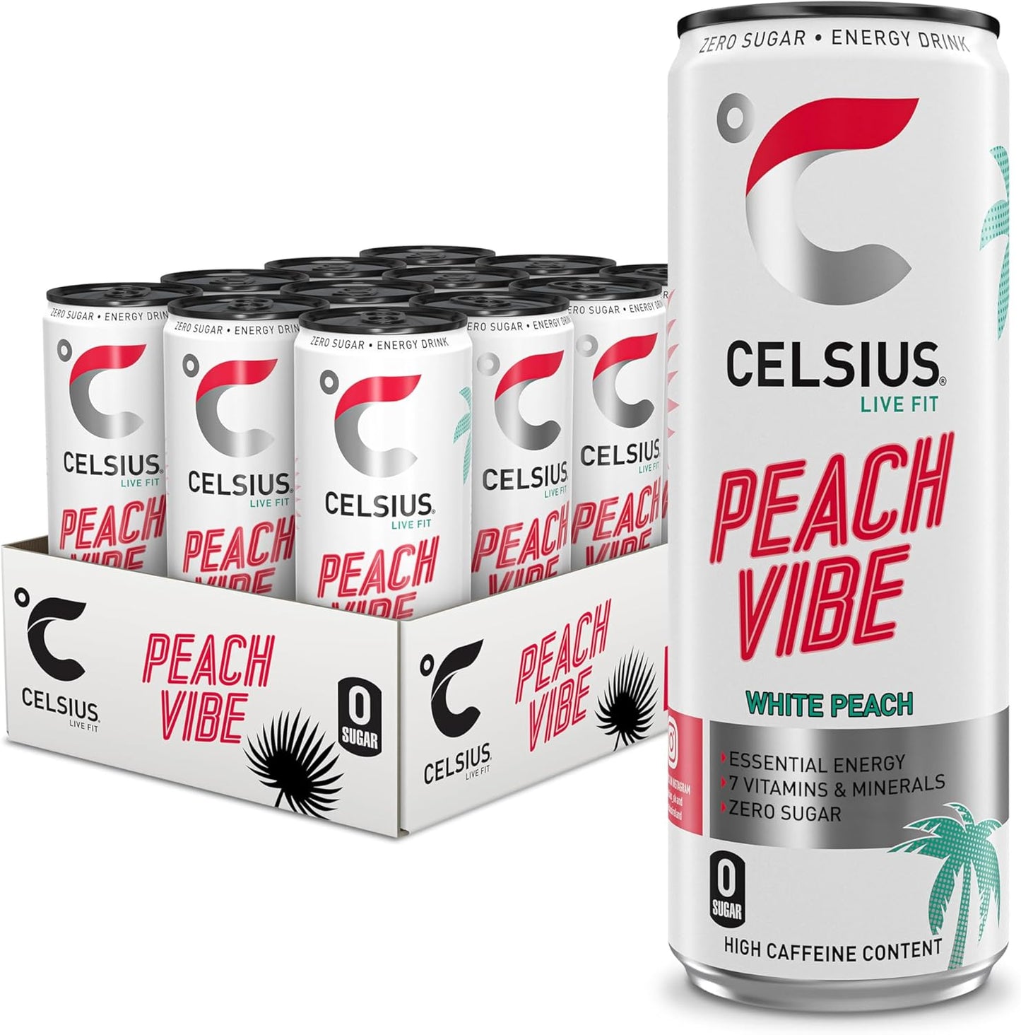 CELSIUS Fantasy Vibe - Sparkling Natural Energy Drink, 4 Vitamins, Caffeine, No Artificial Colours, Sugar Free Energy Drinks, Orange, 355 mL, 12-Pack