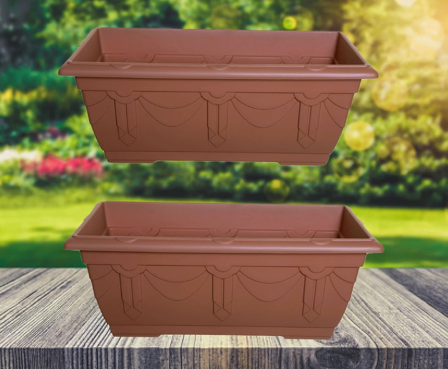 Set Of 2 Terracotta Venetian Patio Trough Pot Large Plastic Garden Planter Pot 60cm
