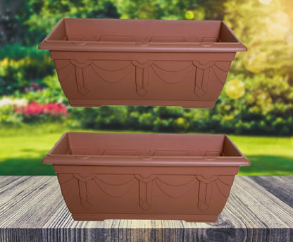 Set Of 2 Terracotta Venetian Patio Trough Pot Large Plastic Garden Planter Pot 60cm