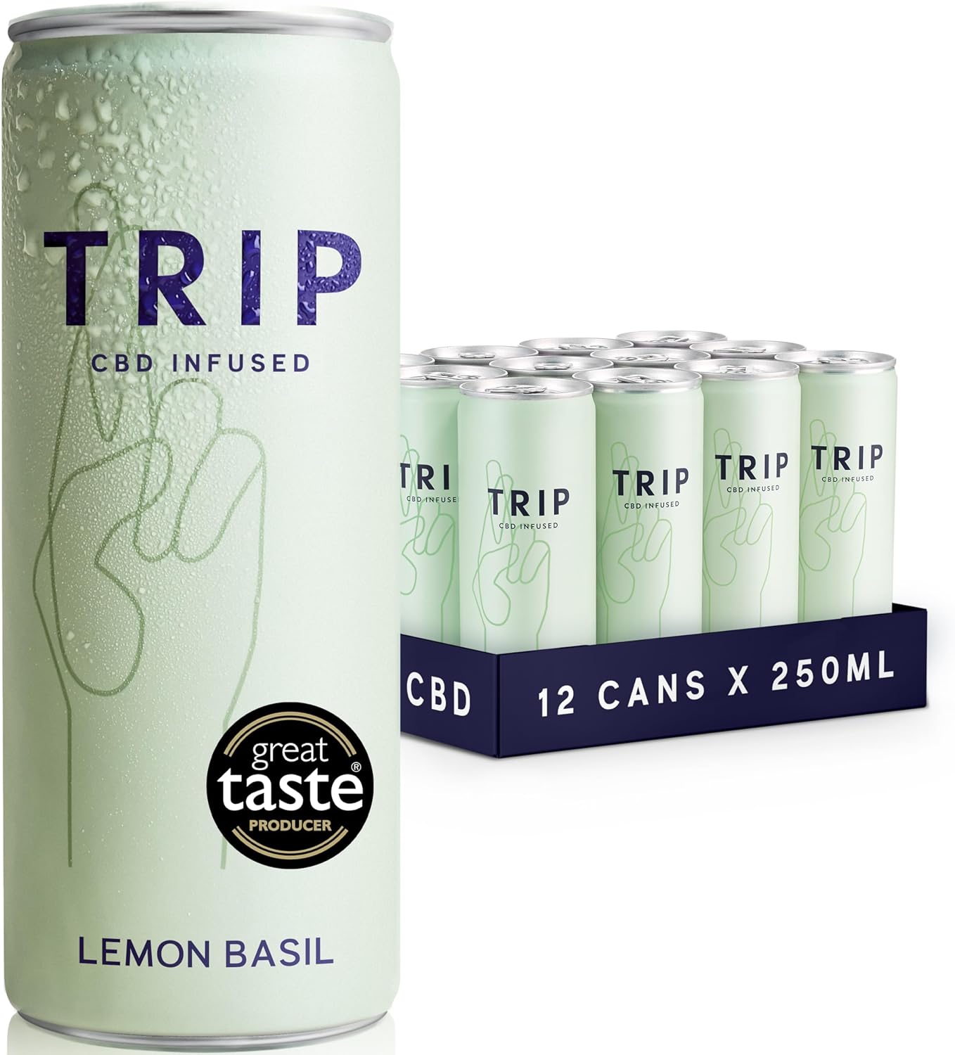 TRIP CBD Drink, Sparkling Lemon Basil Fizzy Drink, Low Calorie, Vegan (Pack of 12 x 250ml)