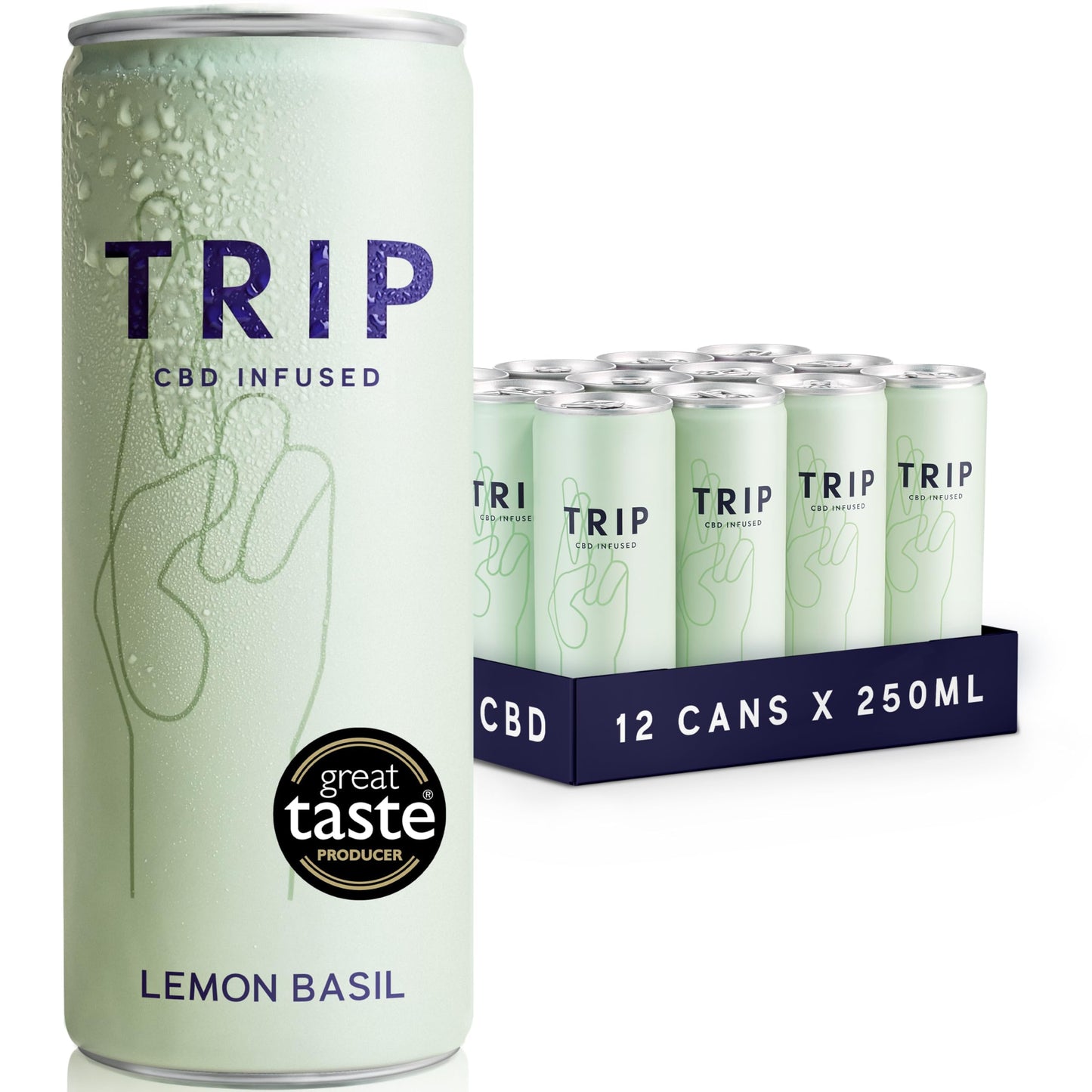TRIP CBD Drink, Sparkling Lemon Basil Fizzy Drink, Low Calorie, Vegan (Pack of 12 x 250ml)