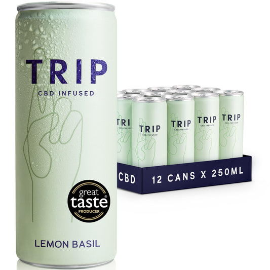 TRIP CBD Drink, Sparkling Lemon Basil Fizzy Drink, Low Calorie, Vegan (Pack of 12 x 250ml)