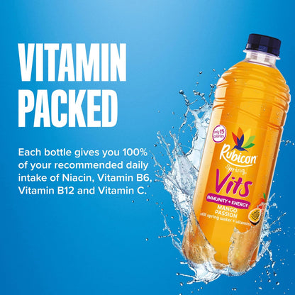 Rubicon Spring Vits Black Cherry Pomegranate Still Vitamin Water - 15 Calories per bottle for healthy hydration - Drinks Multipack 12 x 500ml Bottles