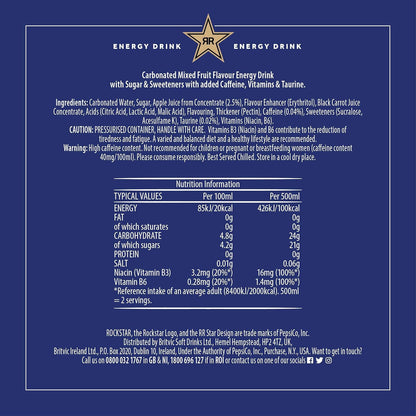 Rockstar XDurance Energy Drink, Blueberry Pomegranate and Acai, Non-Alcoholic, 200 mg Caffeine, Caffeinated Drink with Taurine, Guarana, Ginseng, and Vitamins, 12 x 500 ml cans