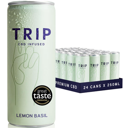 TRIP CBD Drink, Sparkling Lemon Basil Fizzy Drink, Low Calorie, Vegan (Pack of 24 x 250ml)