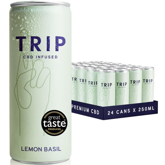 TRIP CBD Drink, Sparkling Lemon Basil Fizzy Drink, Low Calorie, Vegan (Pack of 24 x 250ml)