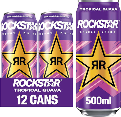 Rockstar, Punched Energy Drink Tropical Caffeinated Drink with Taurine Guarana Ginseng BVitamins 500 ml cans, Guava (Pack of 12)