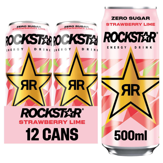 Rockstar Refresh Energy Drink Strawberry & Lime, 12 x 500ml cans