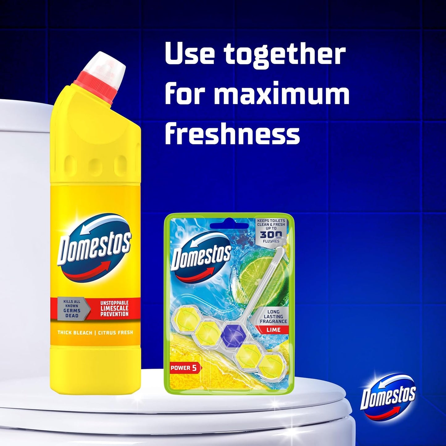 Domestos Citrus Fresh Thick Bleach disinfectant that eliminates 99.99% of bacteria and viruses* unstoppable limescale prevention 9x 750 ml