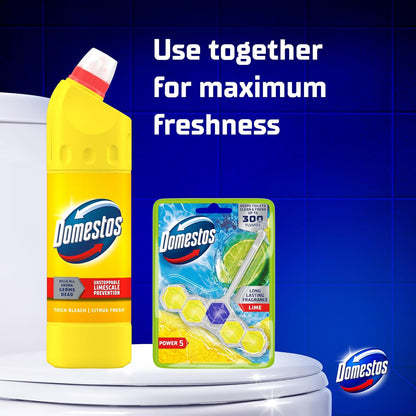 Domestos Citrus Fresh Thick Bleach disinfectant that eliminates 99.99% of bacteria and viruses* unstoppable limescale prevention 9x 750 ml