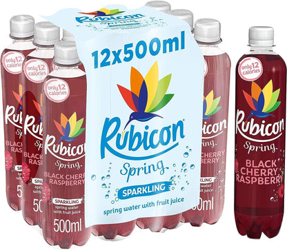 Rubicon Spring Black Cherry Raspberry Flavoured Sparkling Spring Water 500 ml (Pack of 12)
