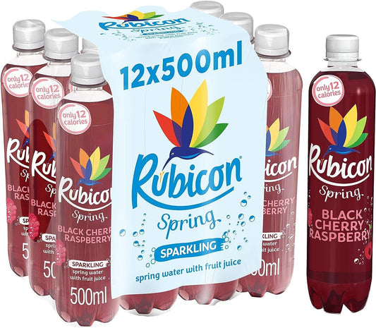 Rubicon Spring Black Cherry Raspberry Flavoured Sparkling Spring Water 500 ml (Pack of 12)