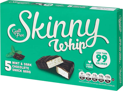New Skinny Whip Snack bars less than 99 Calories 5 Variations Multi-Pack (Mint & Dark Chocolate, 4 Boxes)