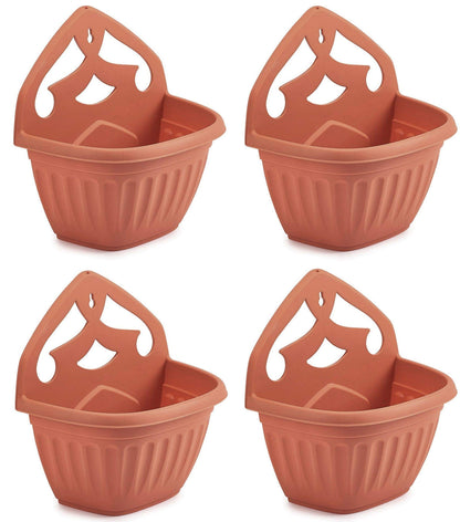 Whitefurze Plastics Athens Terracotta Colour Plastic Wall Hanging Planter Pot (Set of 4)