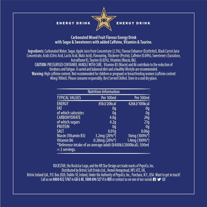Rockstar XDurance Energy Drink, Blueberry Pomegranate and Acai, Non-Alcoholic, 200 mg Caffeine, Caffeinated Drink with Taurine, Guarana, Ginseng, and Vitamins, 12 x 500 ml cans