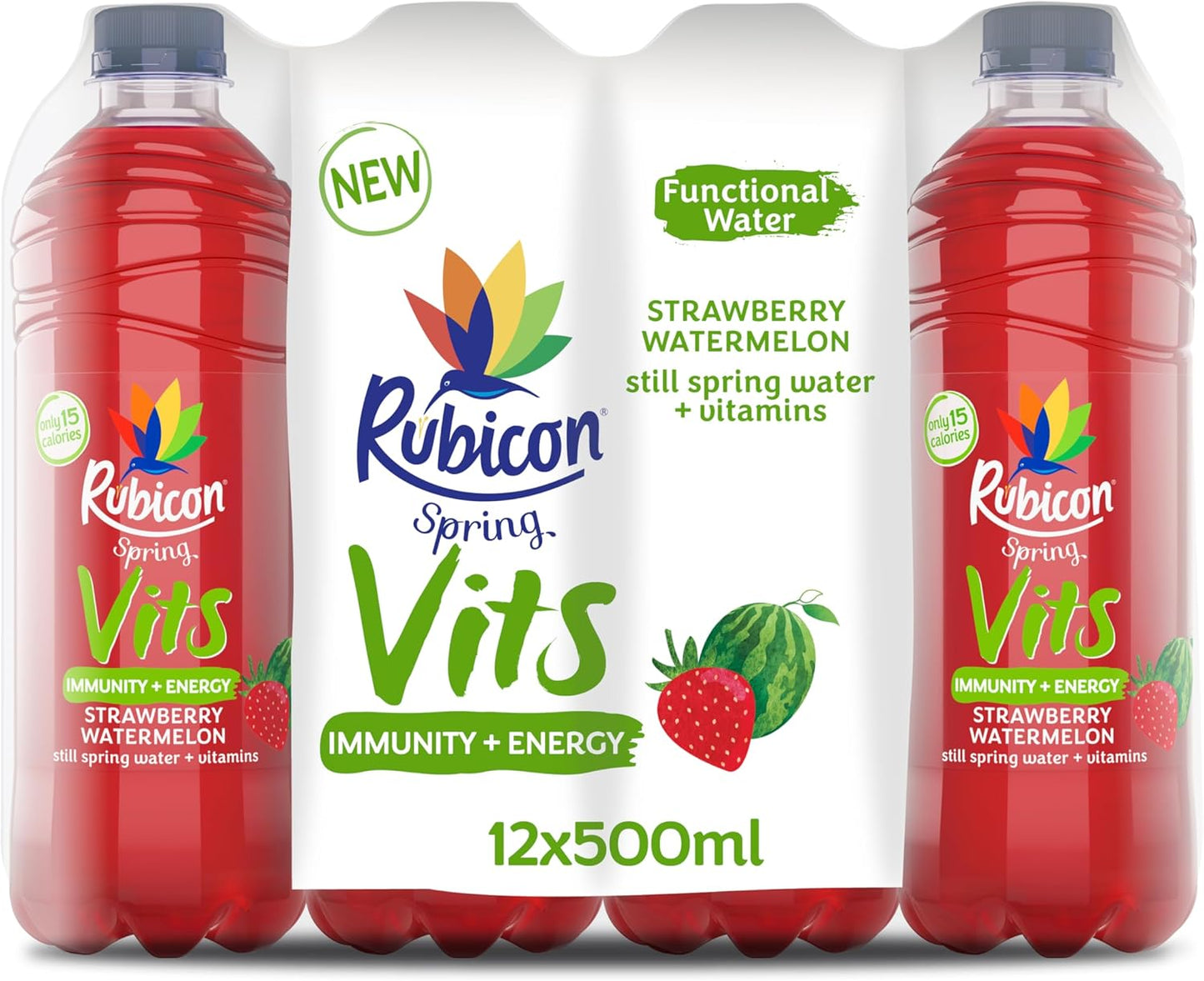 Rubicon Spring Vits Black Cherry Pomegranate Still Vitamin Water - 15 Calories per bottle for healthy hydration - Drinks Multipack 12 x 500ml Bottles