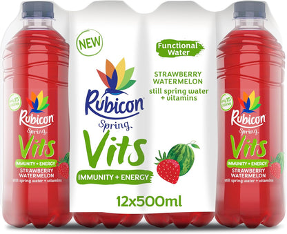 Rubicon Spring Vits Black Cherry Pomegranate Still Vitamin Water - 15 Calories per bottle for healthy hydration - Drinks Multipack 12 x 500ml Bottles
