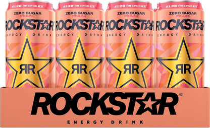 Rockstar Energy Drink - Peach - Non-Alcoholic - 155 mg Caffeine - Caffeinated Drink with Taurine, Niacine and Vitamin B6-12 x 500ml cans
