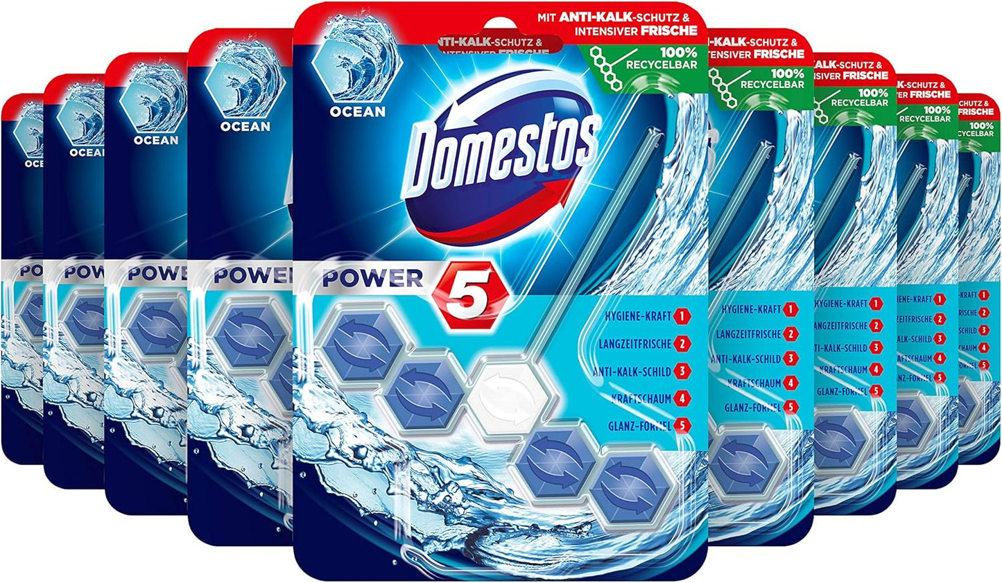 Domestos Power 5 Ocean Toilet Rim Blocks, Pack of 9