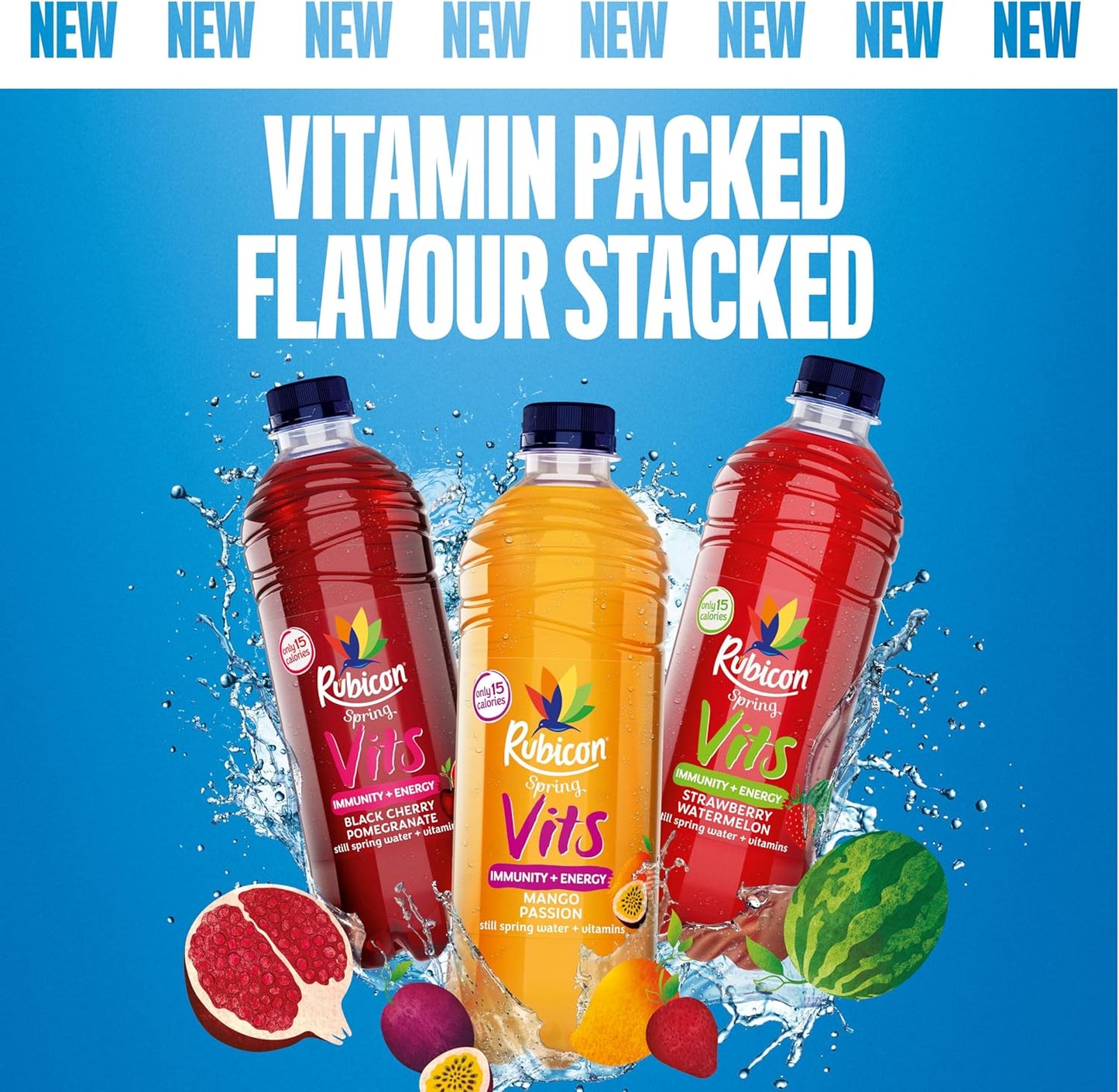 Rubicon Spring Vits Black Cherry Pomegranate Still Vitamin Water - 15 Calories per bottle for healthy hydration - Drinks Multipack 12 x 500ml Bottles
