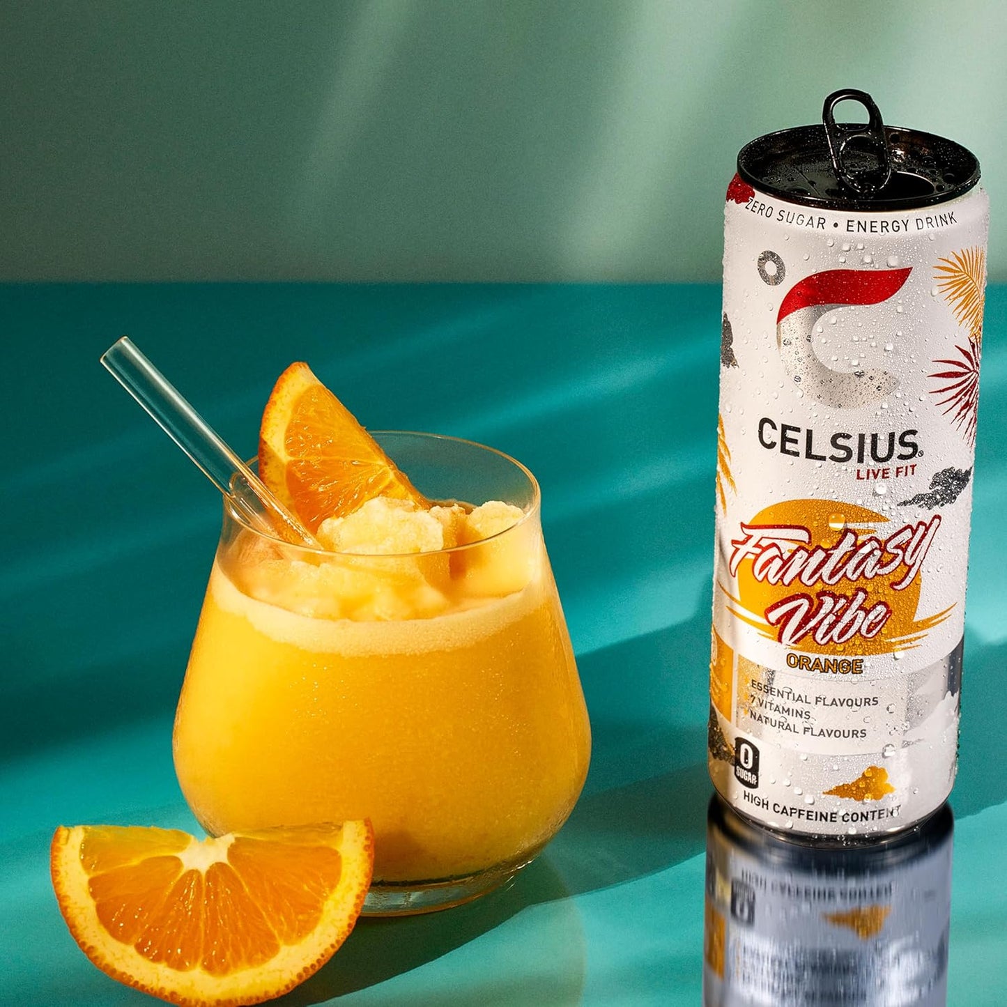 CELSIUS Fantasy Vibe - Sparkling Natural Energy Drink, 4 Vitamins, Caffeine, No Artificial Colours, Sugar Free Energy Drinks, Orange, 355 mL, 12-Pack