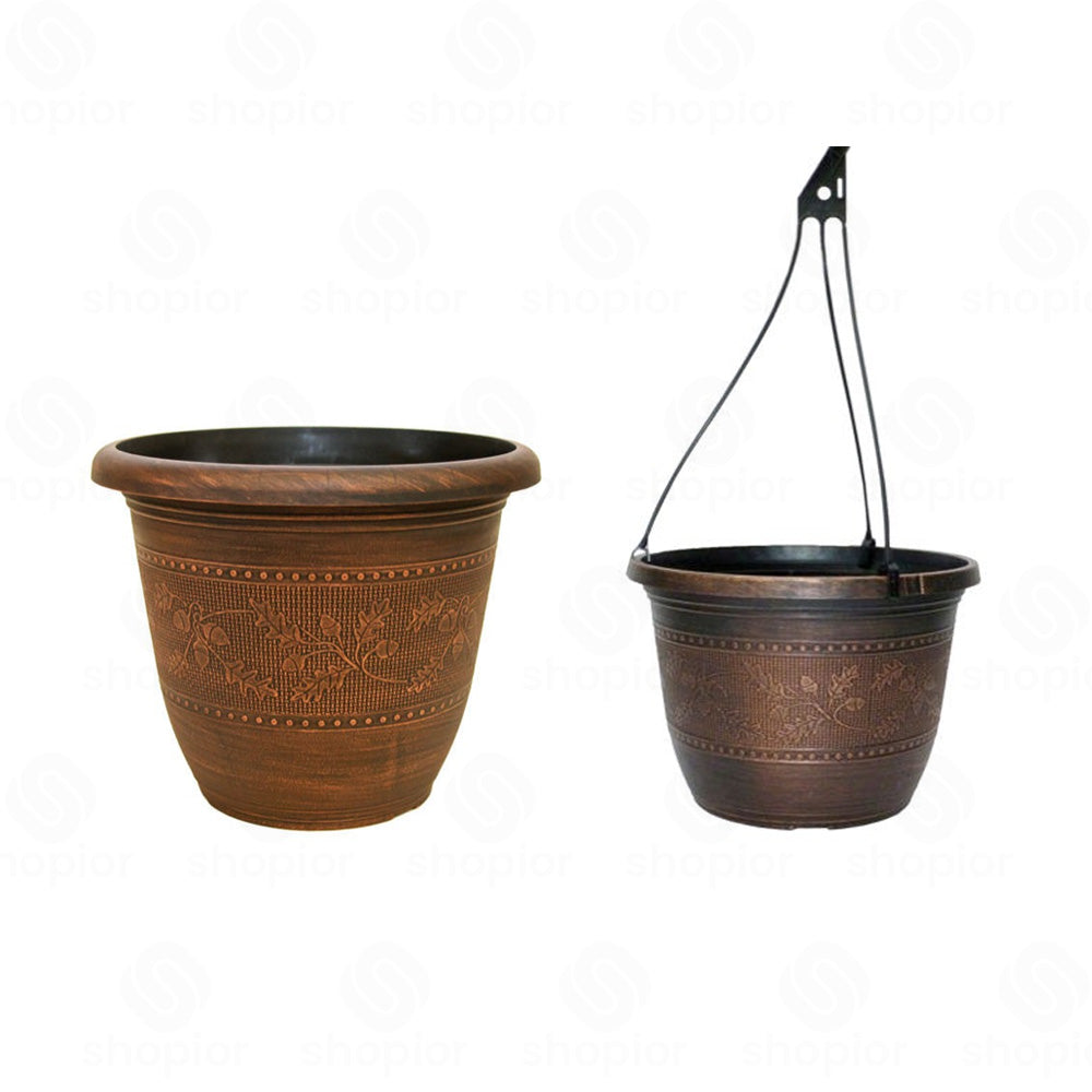 Bronze Effect Acorn & Oak Leaf Planter Collection | Warm Copper Garden Planter