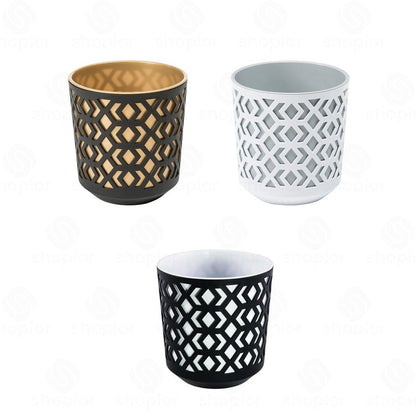 Aztec Planter 19.5cm | Modern Geometric 2-Tone Indoor & Outdoor Plant Pot | Garden Planters