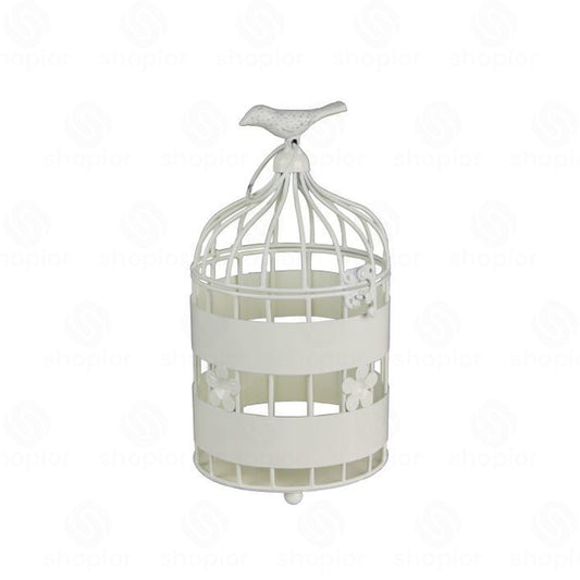 Birdcage Metal Planter with Sparrow Top 13cm | White Decorative Plant Pot | Home Garden Decor