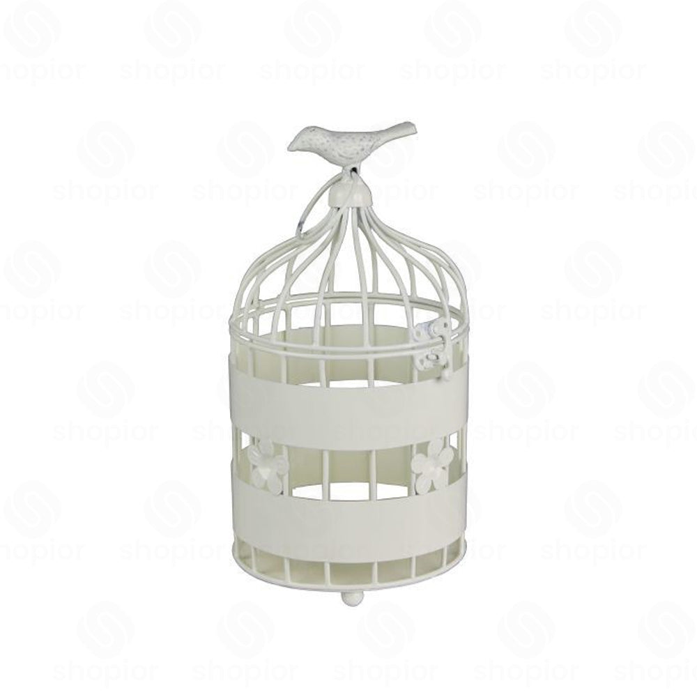 Birdcage Metal Planter with Sparrow Top 13cm | White Decorative Plant Pot | Home Garden Decor