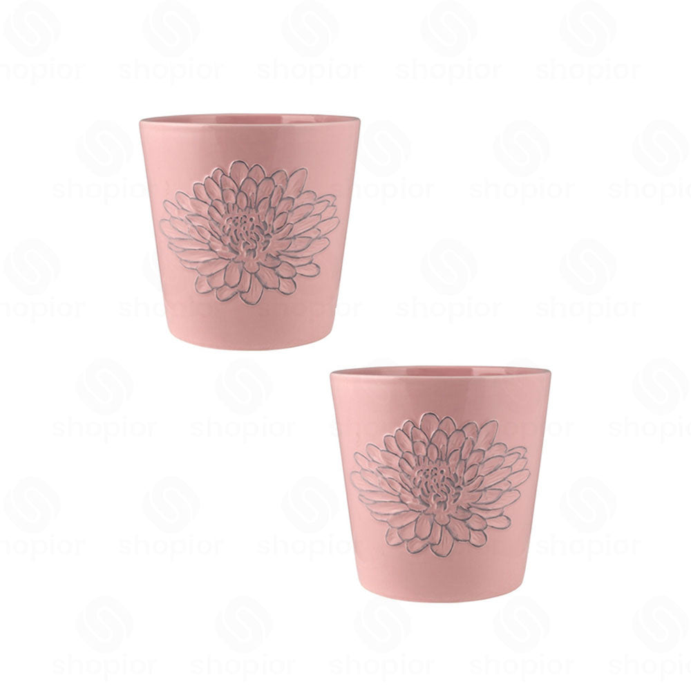 Ceramic Flower Head Planter 14cm – Pink & White Embossed Floral Indoor Plant Pot
