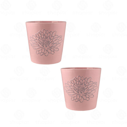 Ceramic Flower Head Planter 14cm – Pink & White Embossed Floral Indoor Plant Pot