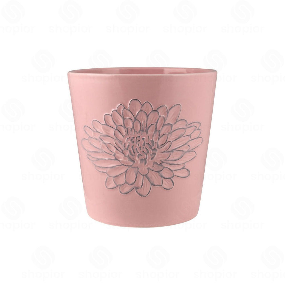 Ceramic Flower Head Planter 14cm – Pink & White Embossed Floral Indoor Plant Pot