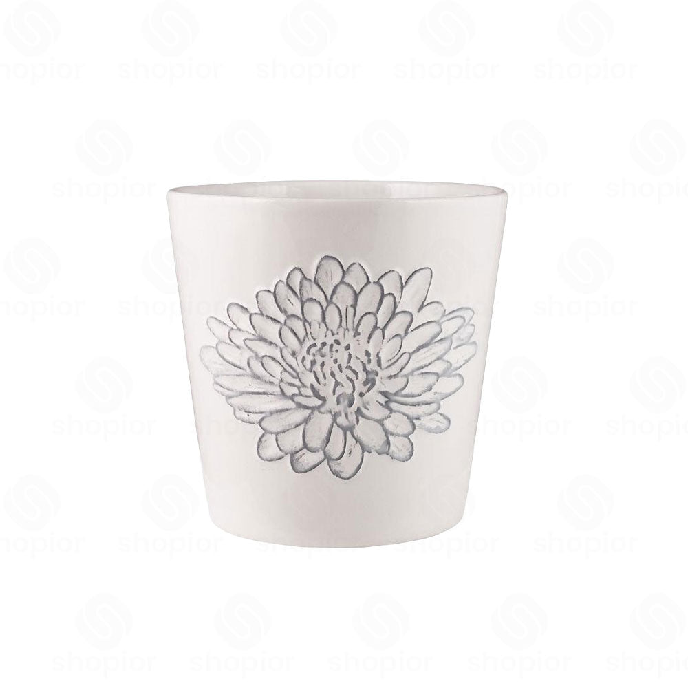 Ceramic Flower Head Planter 14cm – Pink & White Embossed Floral Indoor Plant Pot