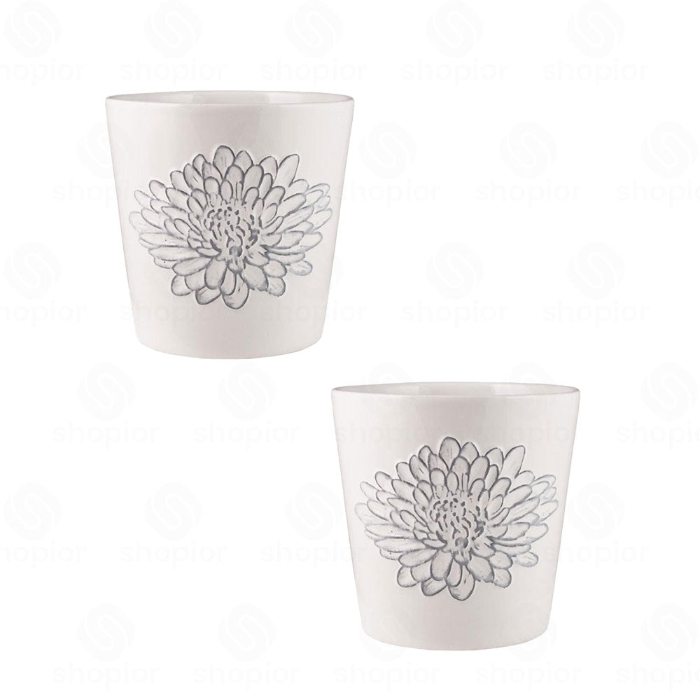 Ceramic Flower Head Planter 14cm – Pink & White Embossed Floral Indoor Plant Pot
