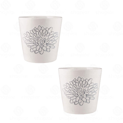 Ceramic Flower Head Planter 14cm – Pink & White Embossed Floral Indoor Plant Pot