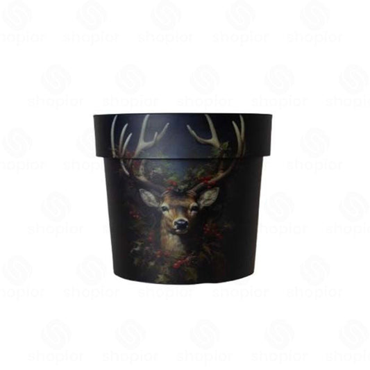 40cm Christmas Reindeer Planter with Wreath | Decorative Holiday Flower Pot